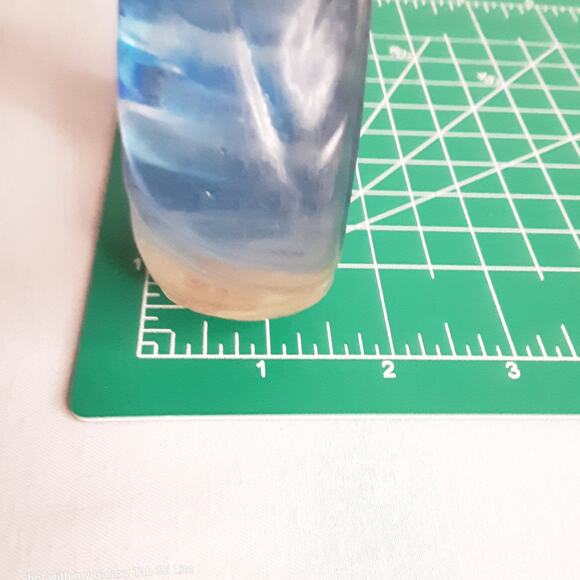 Chunky Smokey Acrylic Hinge Bracelet Blue Beige  Textured Pattern - Picture 10 of 10